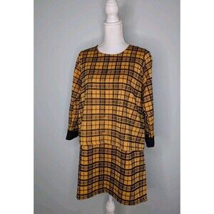 Yellow Plaid Preppy Academia Mini Dress Women’s Medium Long Sleeve